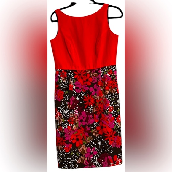 Cato Dresses & Skirts - CATO Red Top w/Black/Pink/White Floral Skirt Sleeveless Sheath Dress, Sz 8,GUC.